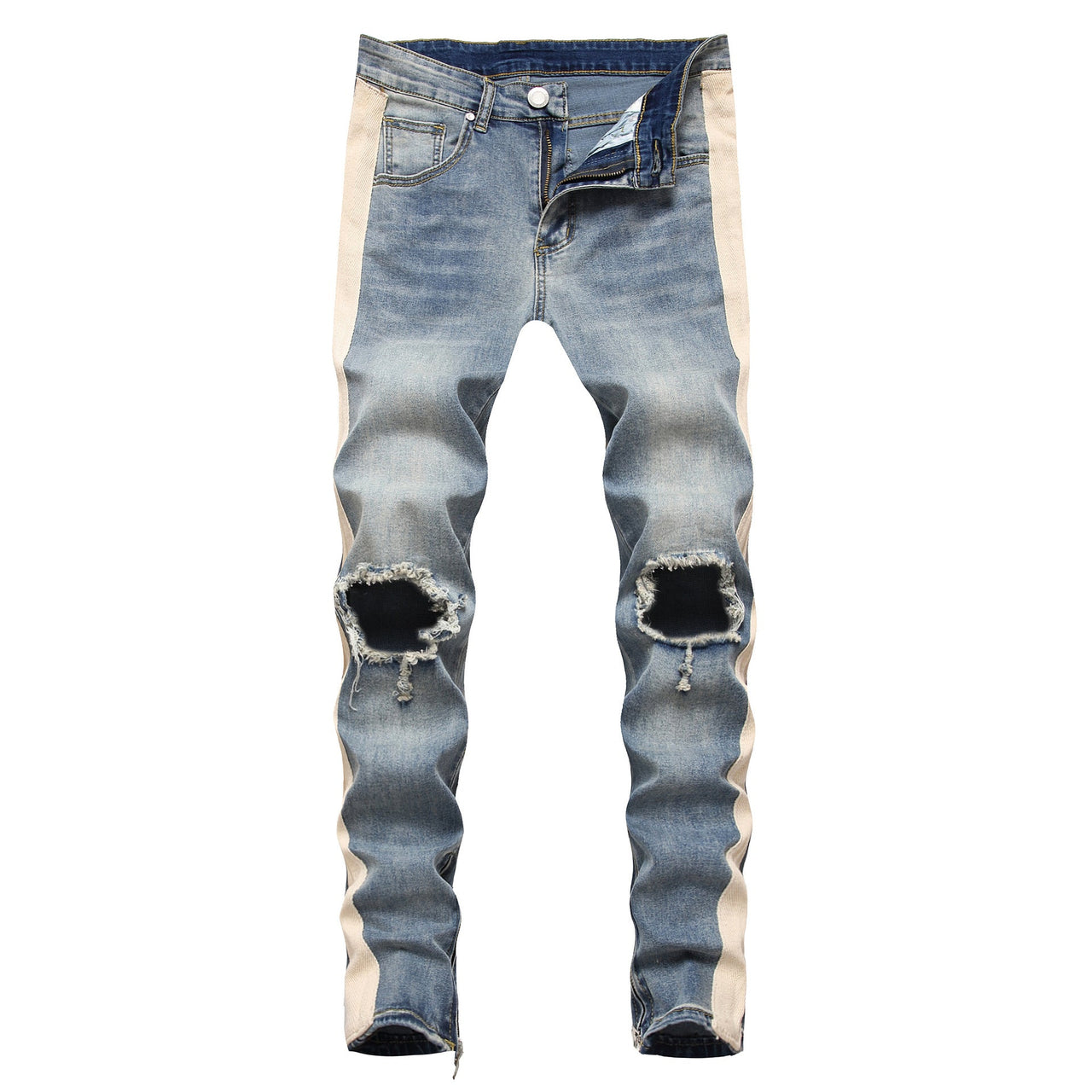 Striped Ripped in the knees blue Jeans