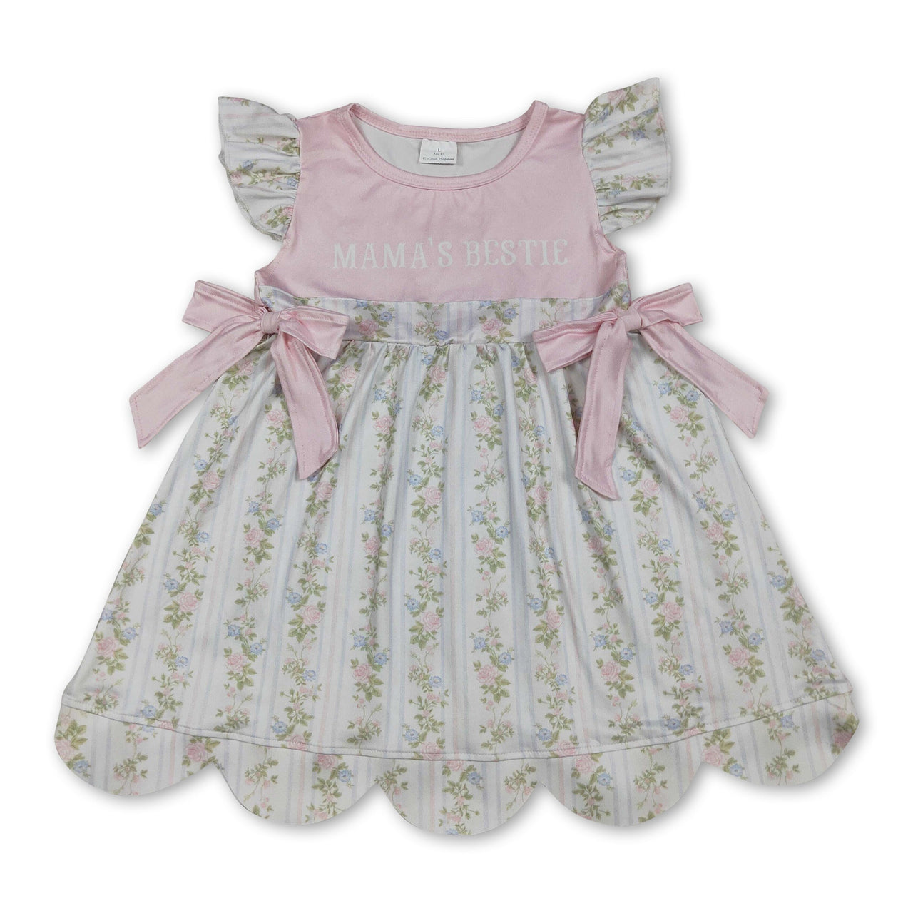 Flutter sleeves Mama's bestie floral baby girls dresses