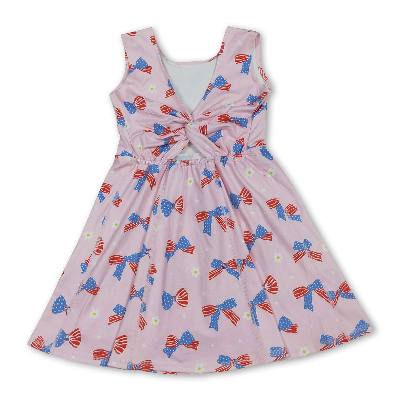 Stars stripe bows kids girls 4th of july athletic dresses