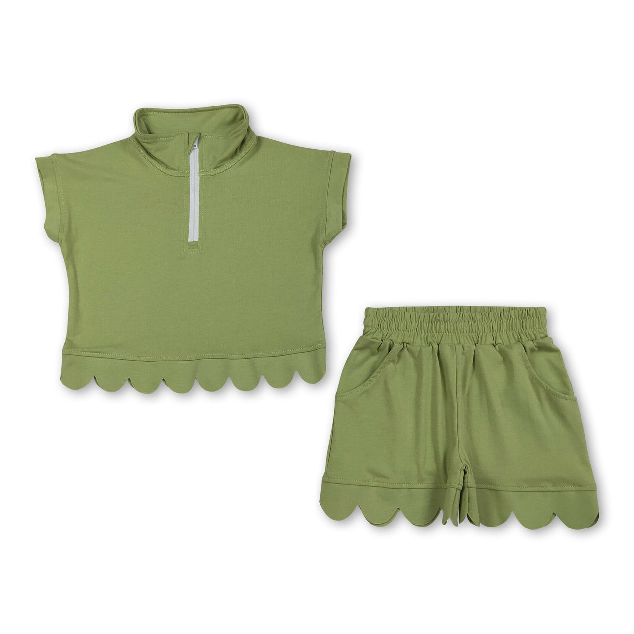 Green scallop pullover shorts girls summer outfits