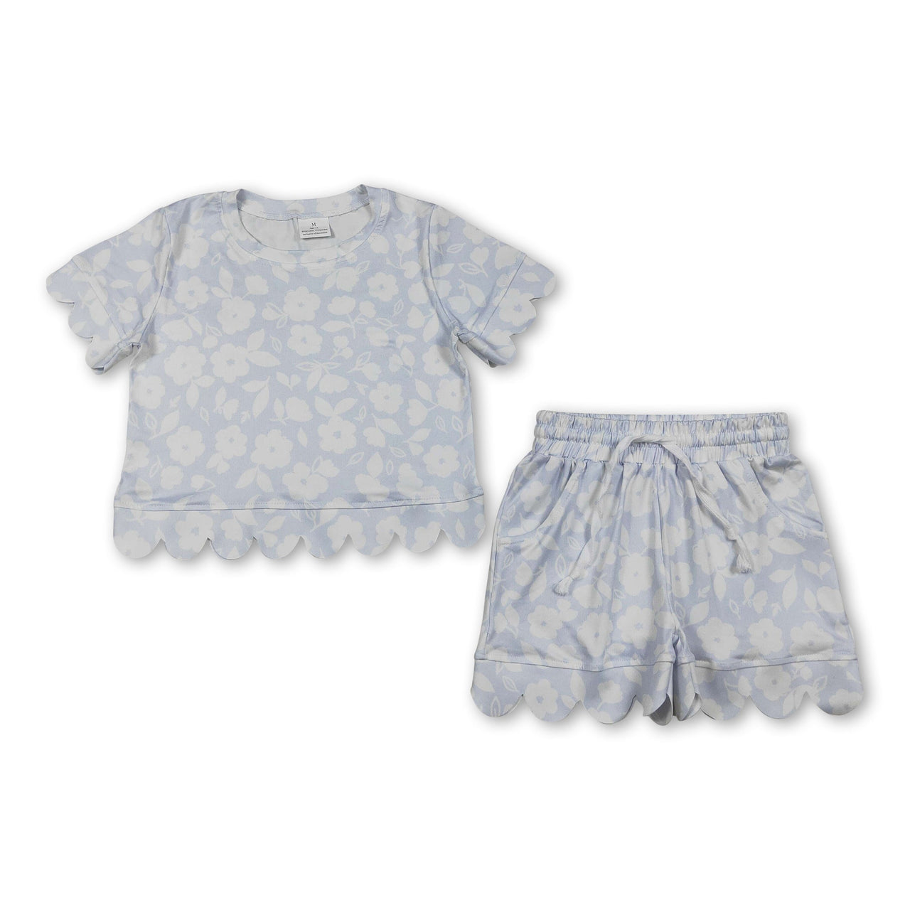Short sleeves floral scallop pullover shorts girls outfits