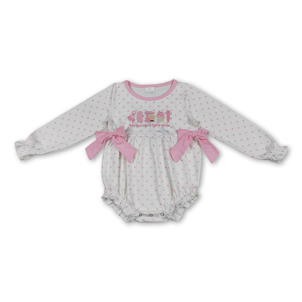 Long sleeves pink polka dots cake baby girls romper