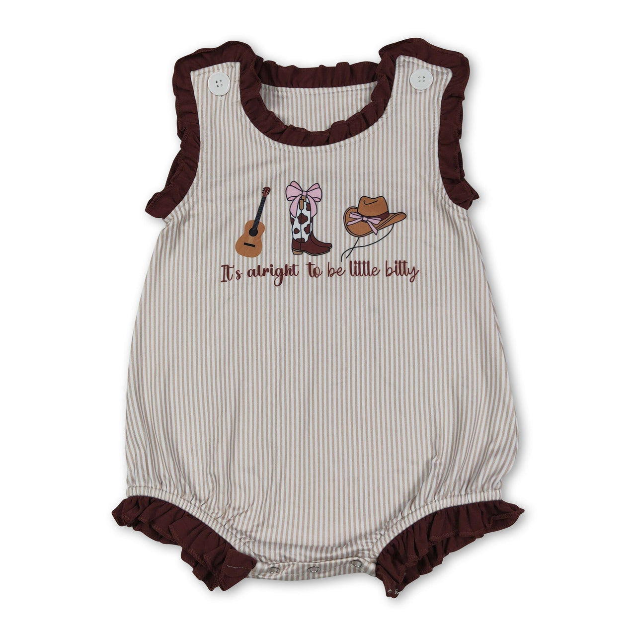 Ruffle stripe it's alright to be little bitty western baby romper