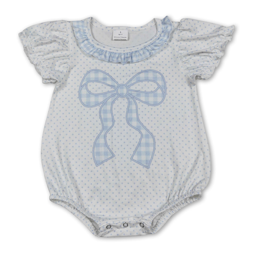 Short sleeves polka dots bow baby girls summer romper