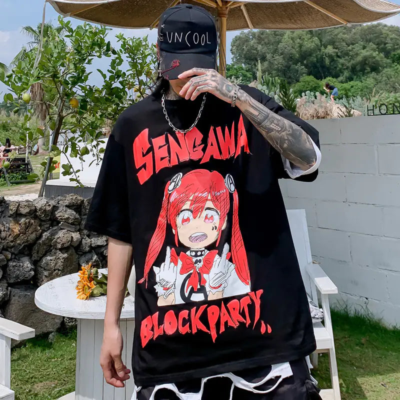 Anime Cartoon Girl Printed Short Sleeve