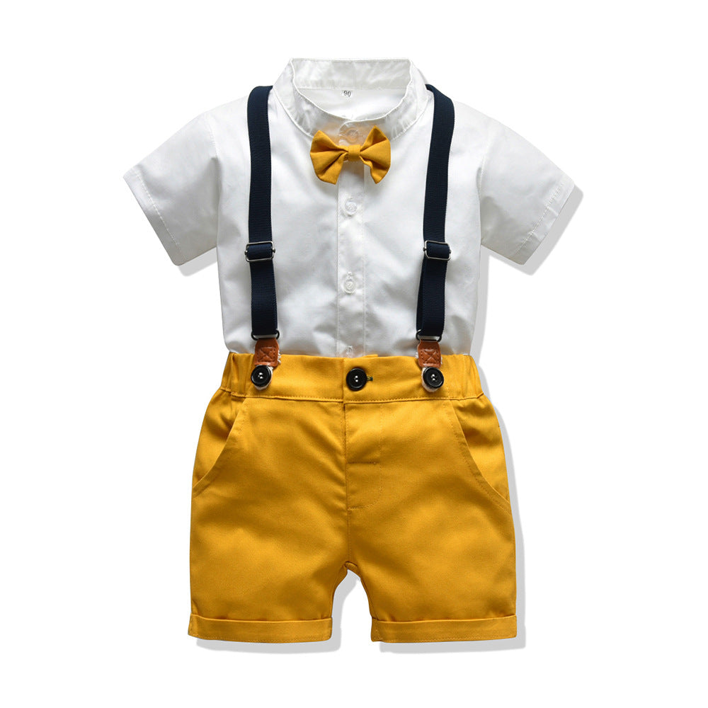 Boys' Gentleman Set with Short Sleeve Shirt and Suspenders