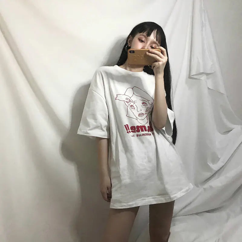 Loose Cartoon Girl Short Sleeve