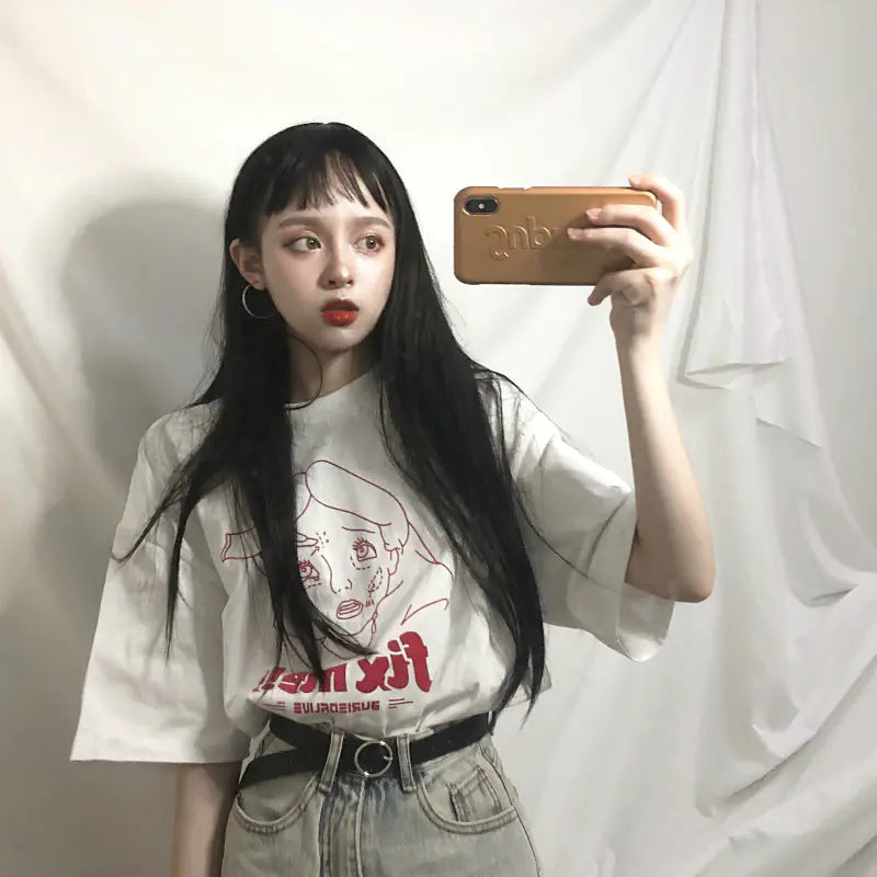 Loose Cartoon Girl Short Sleeve