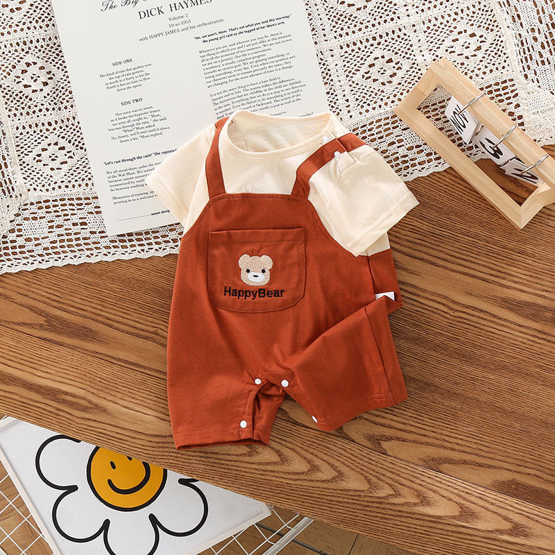 Baby Two-piece Strap Jumpsuit | With Bear Embroidery