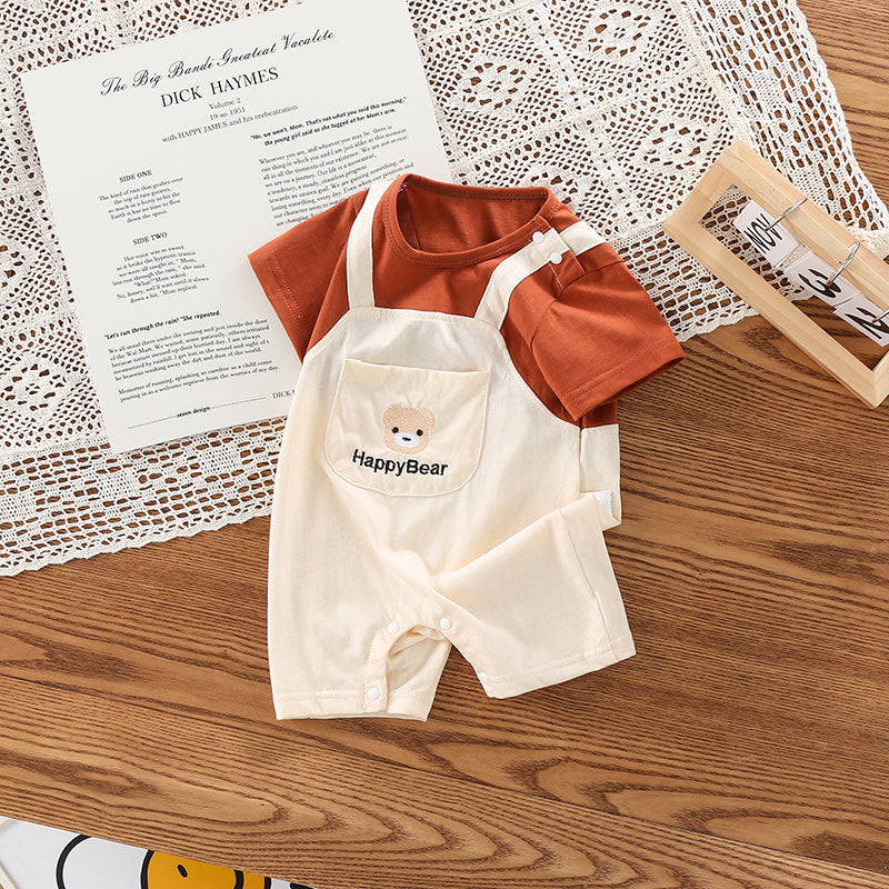 Baby Two-piece Strap Jumpsuit | With Bear Embroidery