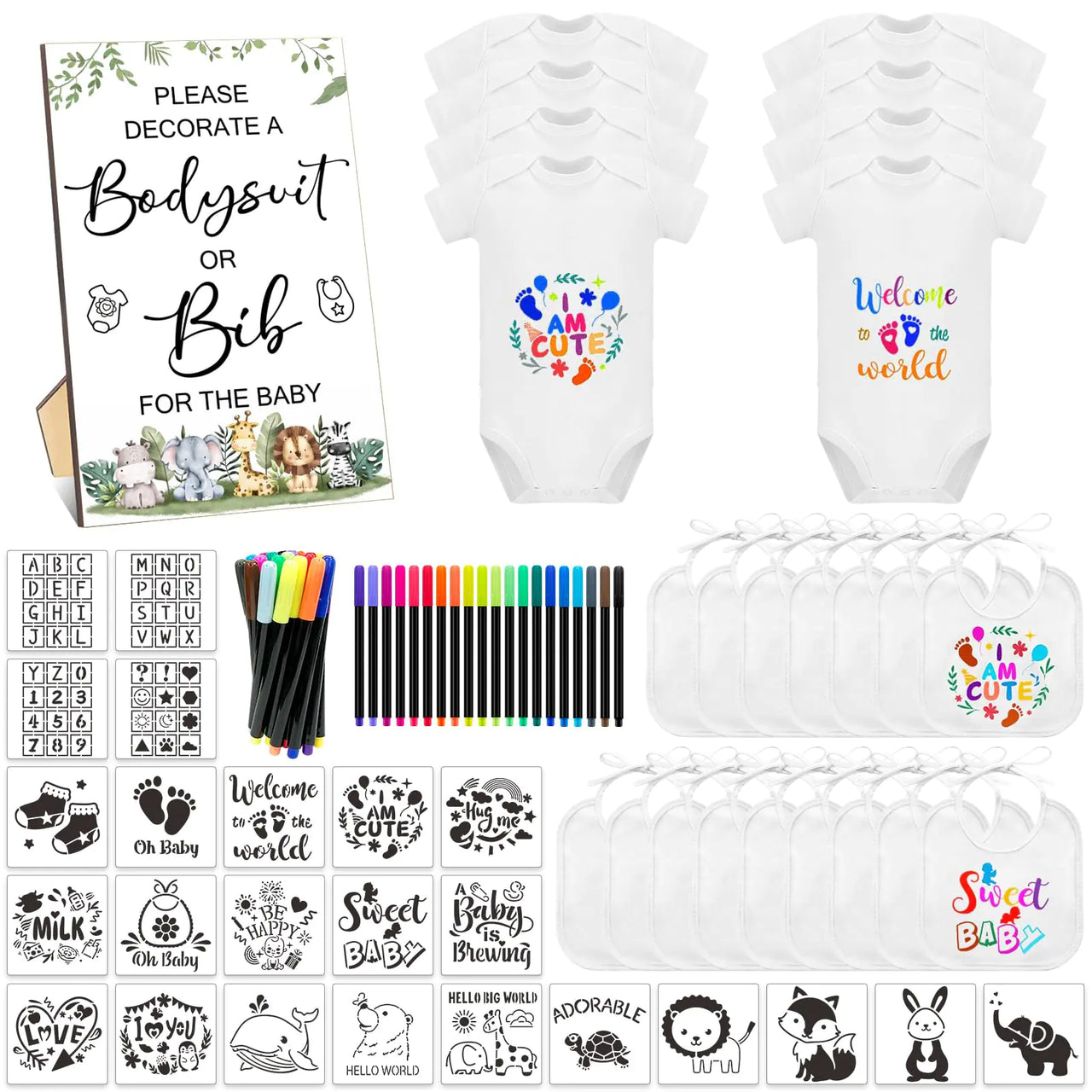 69 Pcs Baby Bib | Bodysuit Baby Shower Set